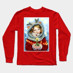 Christmas Tree Magical Young Girl Print Long Sleeve T-Shirt